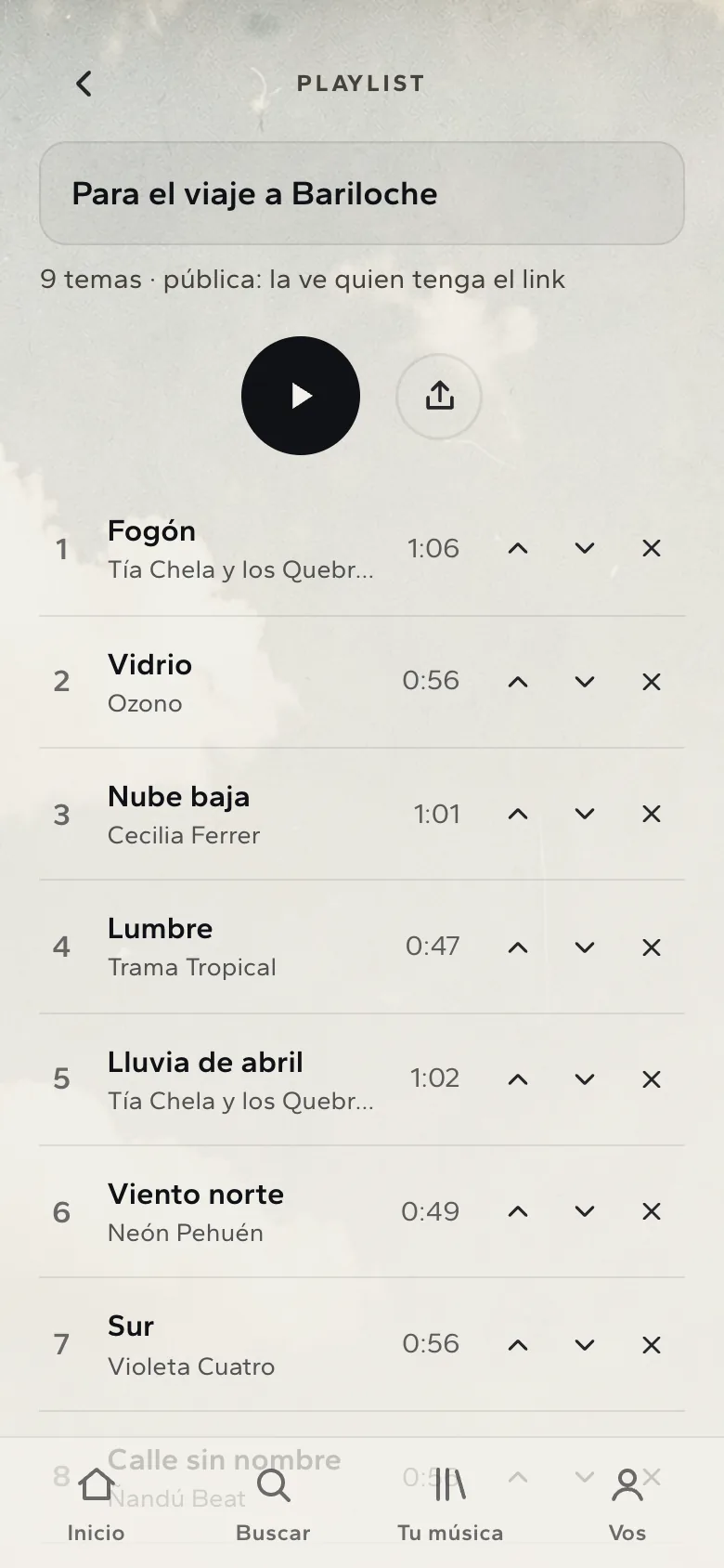 Una playlist con el orden elegido